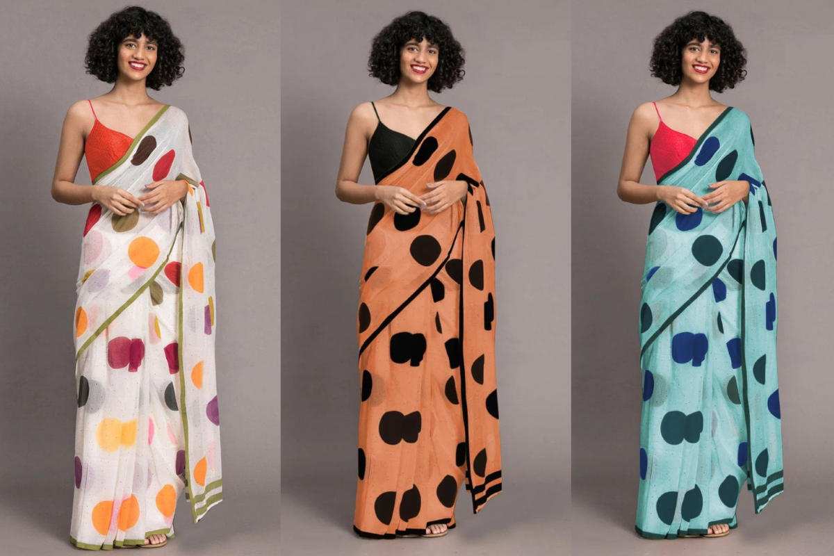 Polka Dot Saree Designs: स्टाइल में जोड़ें रेट्रो का तड़का- बॉलीवुड से इंस्पायर्ड पोल्का डॉट साड़ी डिजाइन्स 3 Polka Dot Saree Designs 2