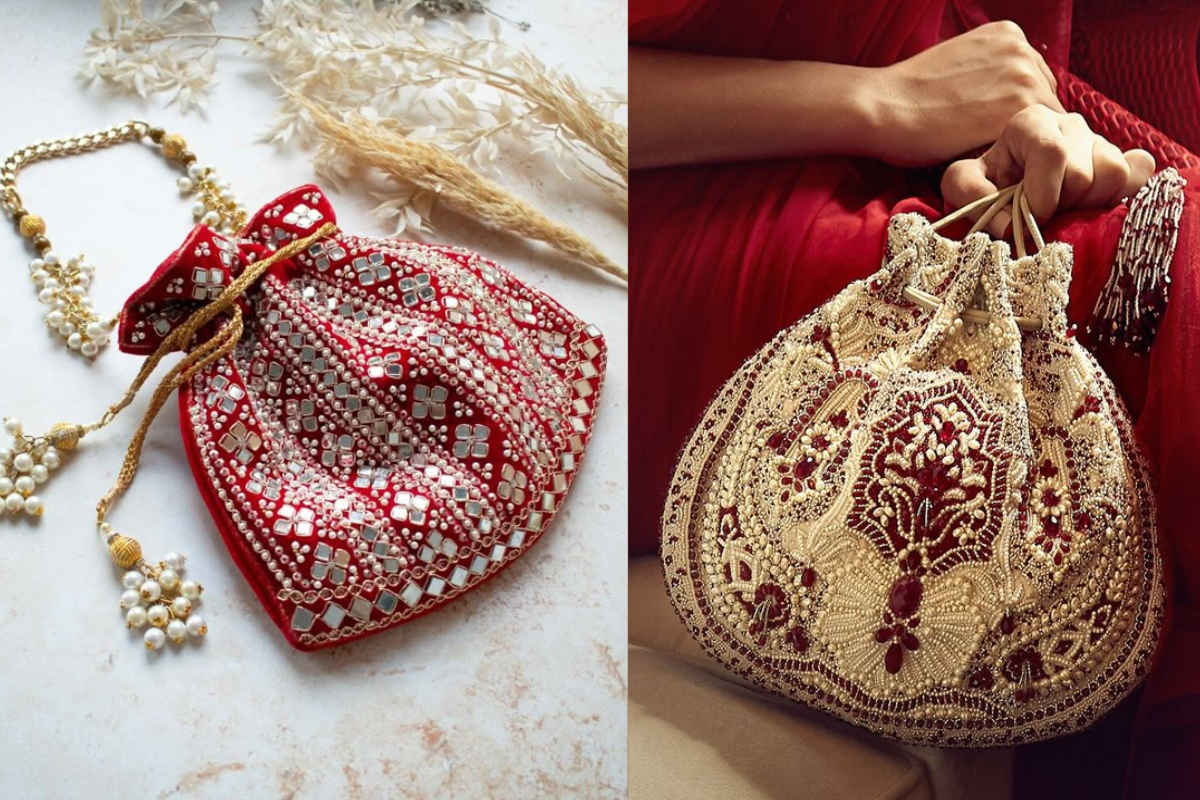 Designer Potli Bag: वेडिंग लुक को और भी रिच और क्लासी बनाएं स्टाइल करें डिजाइनर पोटली बैग 3 Potli Bag 3