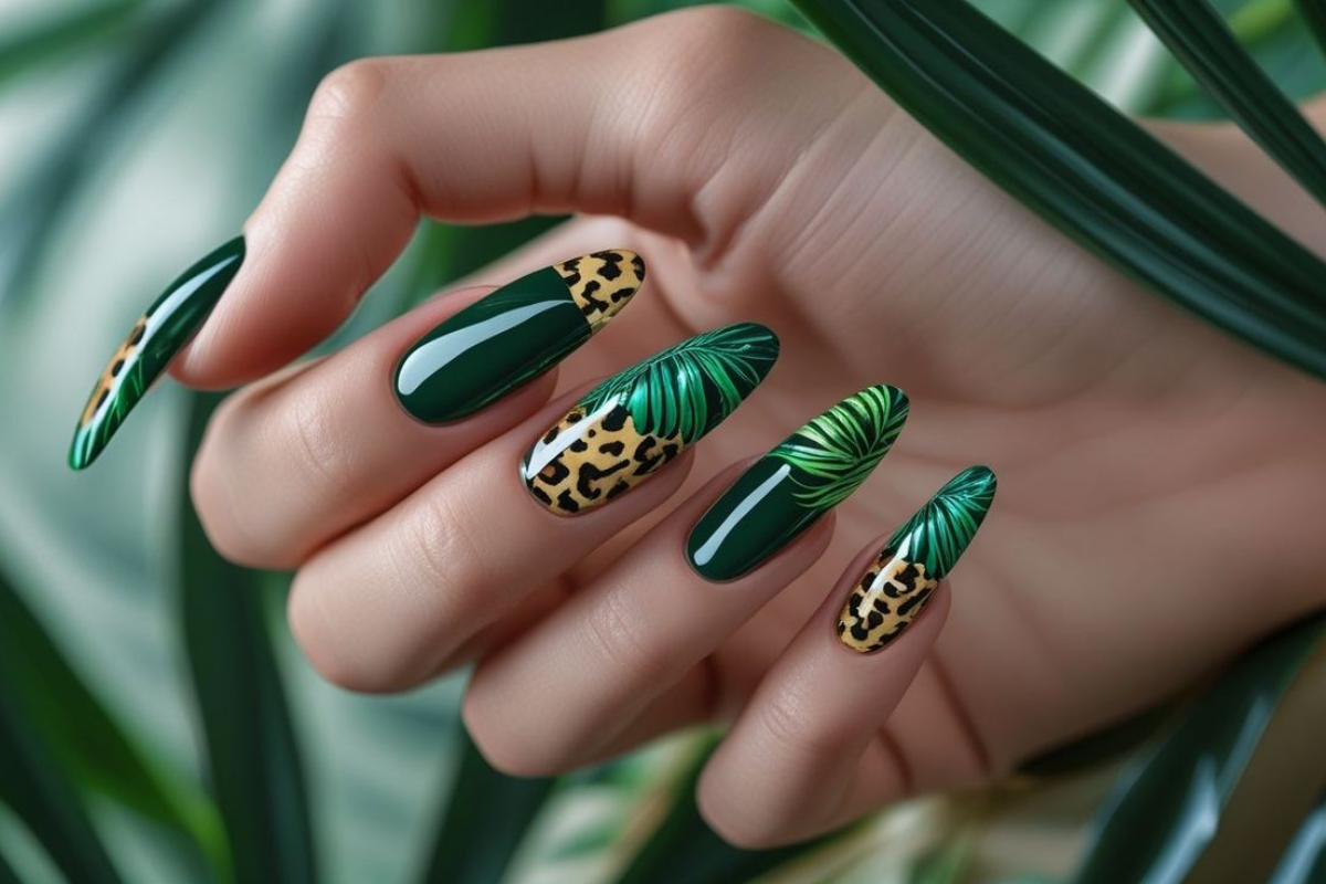 Green Leaf Nail Art Design