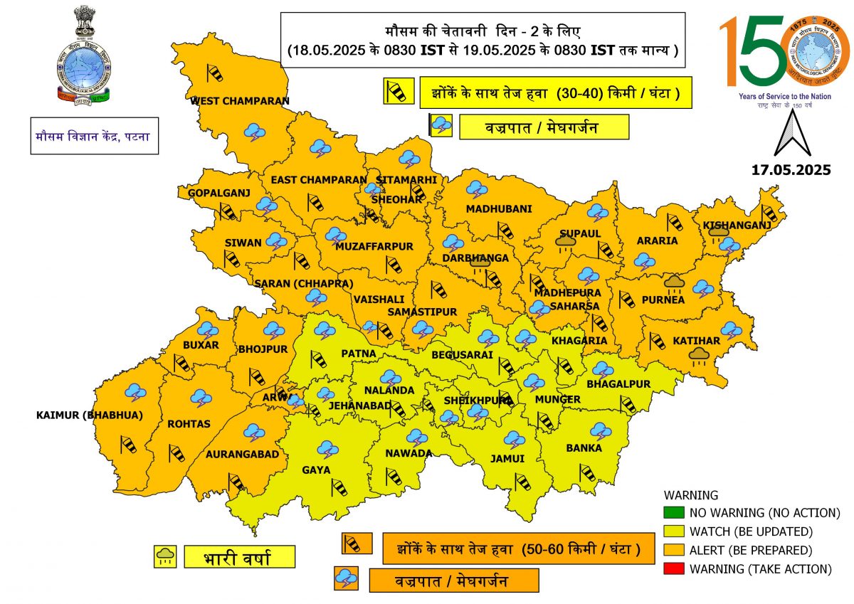 Bihar Rain Alert: बिहार के सभी जिलों में 18 और 19 मई को होगी बारिश, IMD ने जारी किया ऑरेंज और येलो अलर्ट 1 GrI8mA4XgAA3fyx
