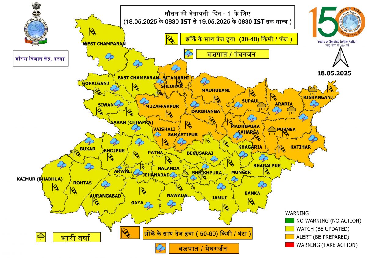 Bihar Rain Alert: बिहार के इन जिलों में 19 मई तक होगी भयंकर बारिश, IMD ने जारी किया ऑरेंज और येलो अलर्ट 1 GrN1aO7XsAIigMM