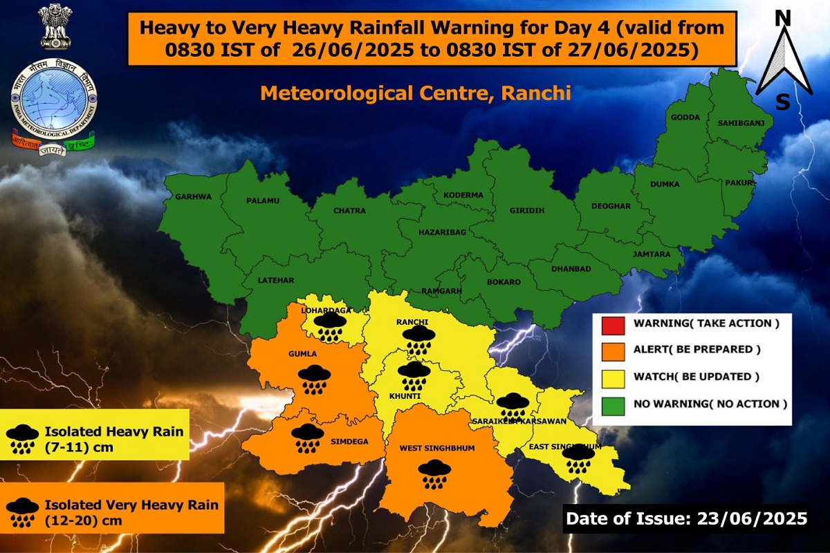 Heavy rain alert: रांची में झूमकर बरसे बादल, वज्रपात के साथ चलेंगी तेज हवाएं, येलो अलर्ट जारी 1 IMD Orange alert in 3 districts 1