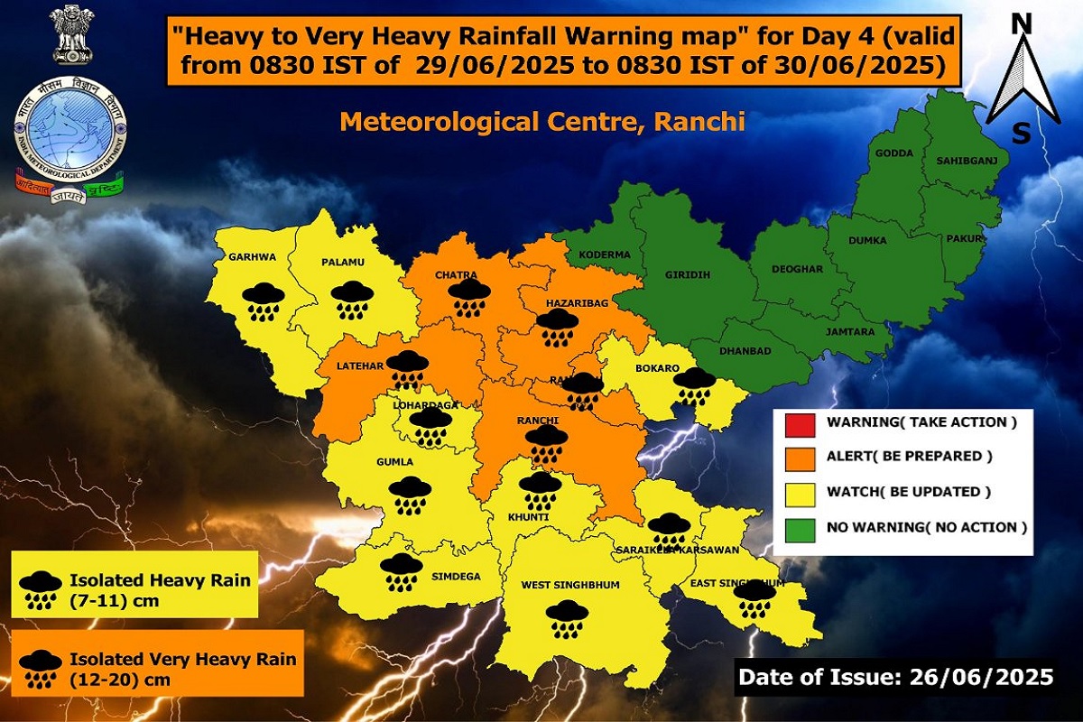 Heavy Rain Alert: झारखंड के 3 जिलों में भारी से भारी बारिश की चेतावनी, ऑरेंज अलर्ट जारी