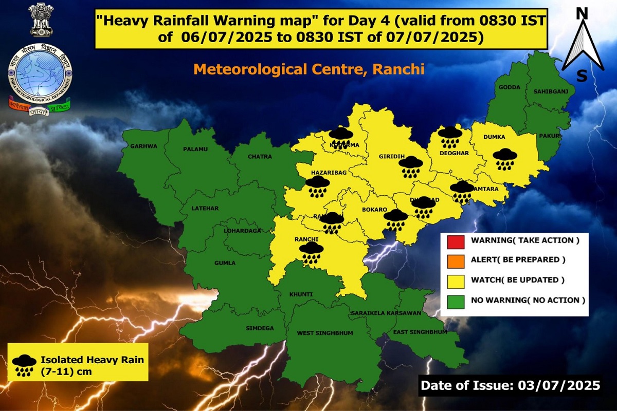 रांची में बारिश की रिमझिम फुहारों से भीगी सड़कें, IMD का येलो अलर्ट, जानें आपके जिले में कैसा रहेगा मौसम 1 6 july weather