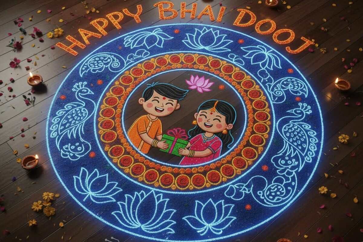 Bhai Dooj Special Rangoli Design Photos: सिंपल और ब्यूटीफुल, यहां देखें भाई दूज स्पेशल रंगोली डिजाइन 