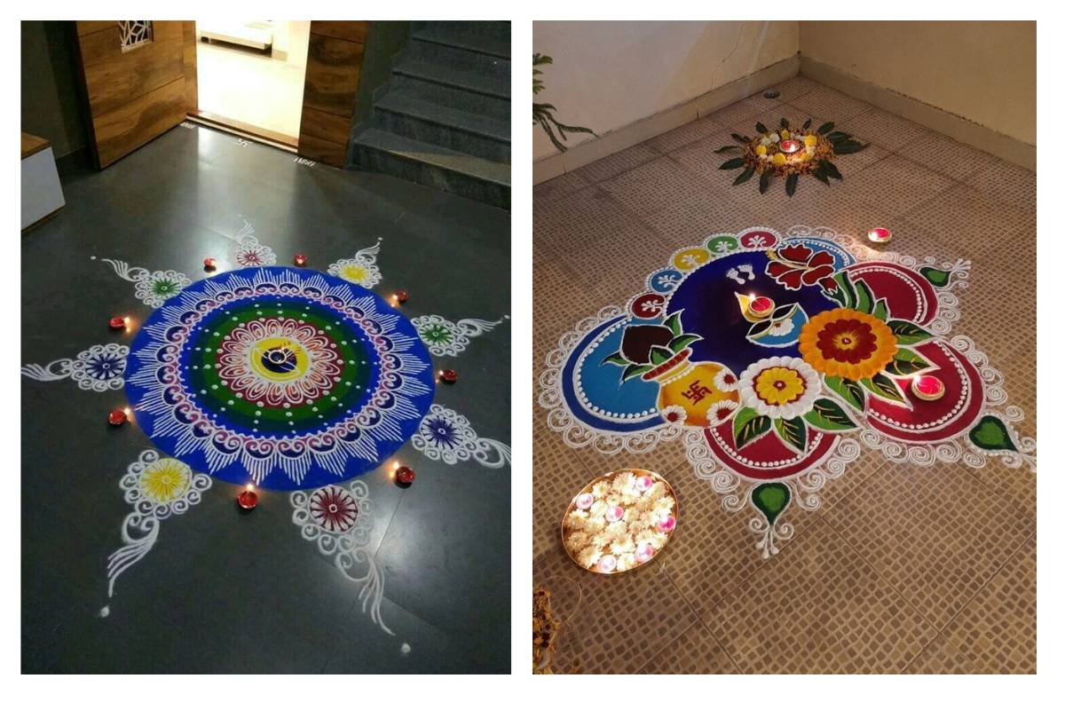 Beautiful Rangoli Designs for Office: ऑफिस को दे एकदम दिवाली वाली वाइब - बनाएं ये 5 खूबसूरत रंगोली डिजाइन 3 Circle Rangoli Design min