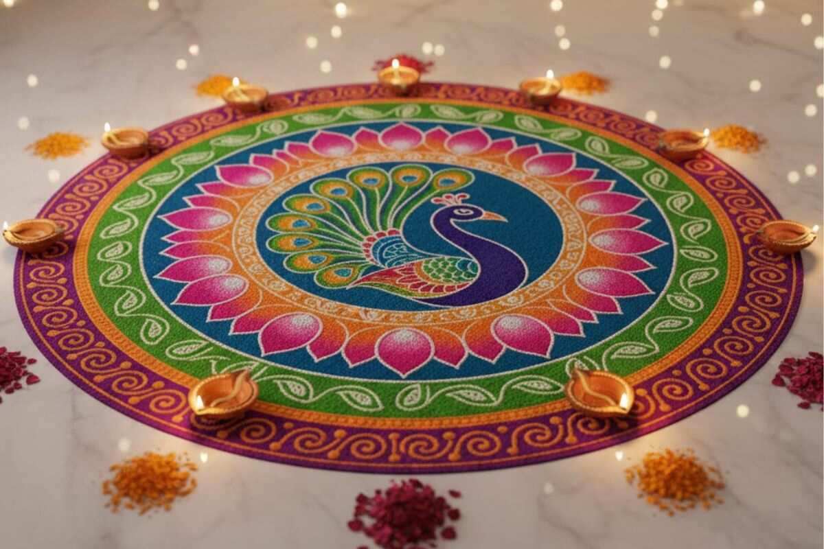 Diwali Special Rangoli Design Photos: कम समय में बिना ज्यादा मेहनत किए बनाएं ये ब्यूटीफुल दिवाली स्पेशल रंगोली डिजाइन 2 Beautiful Rangoli Design