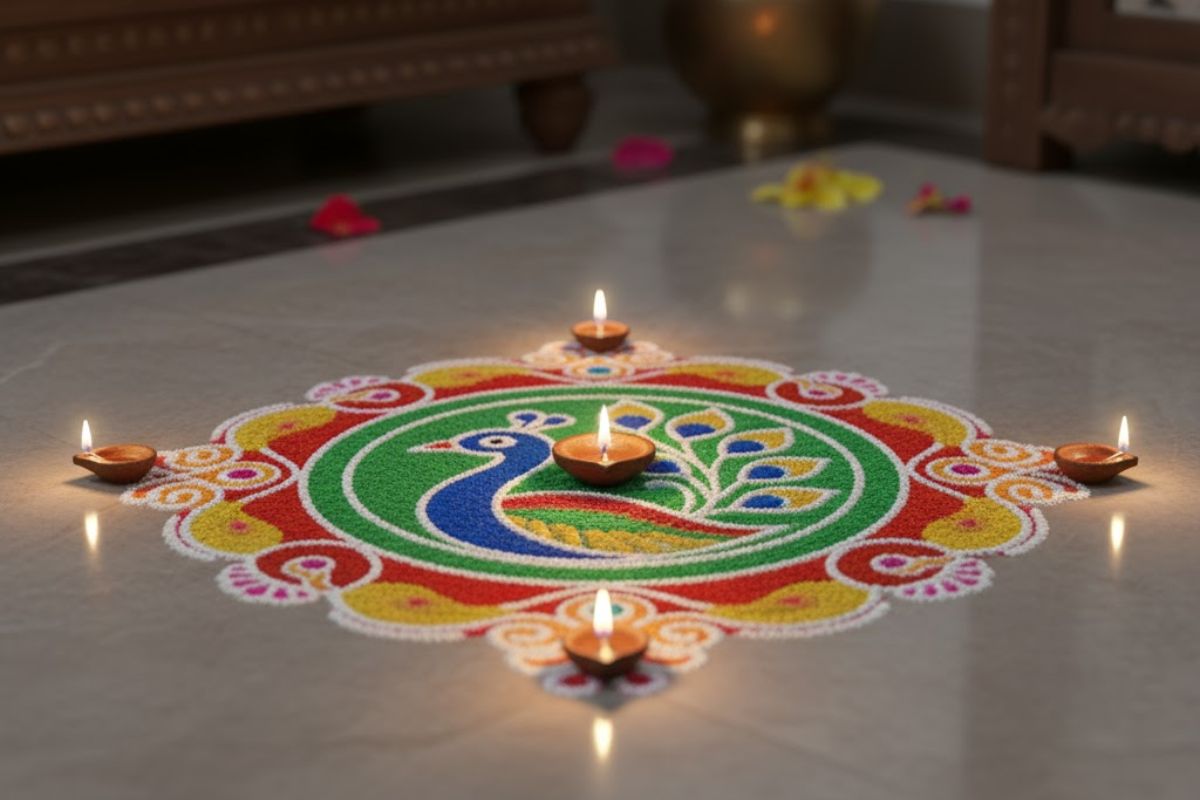 Diwali Special Rangoli Design Photos: कम समय में बिना ज्यादा मेहनत किए बनाएं ये ब्यूटीफुल दिवाली स्पेशल रंगोली डिजाइन 3 Diwali 2025 22