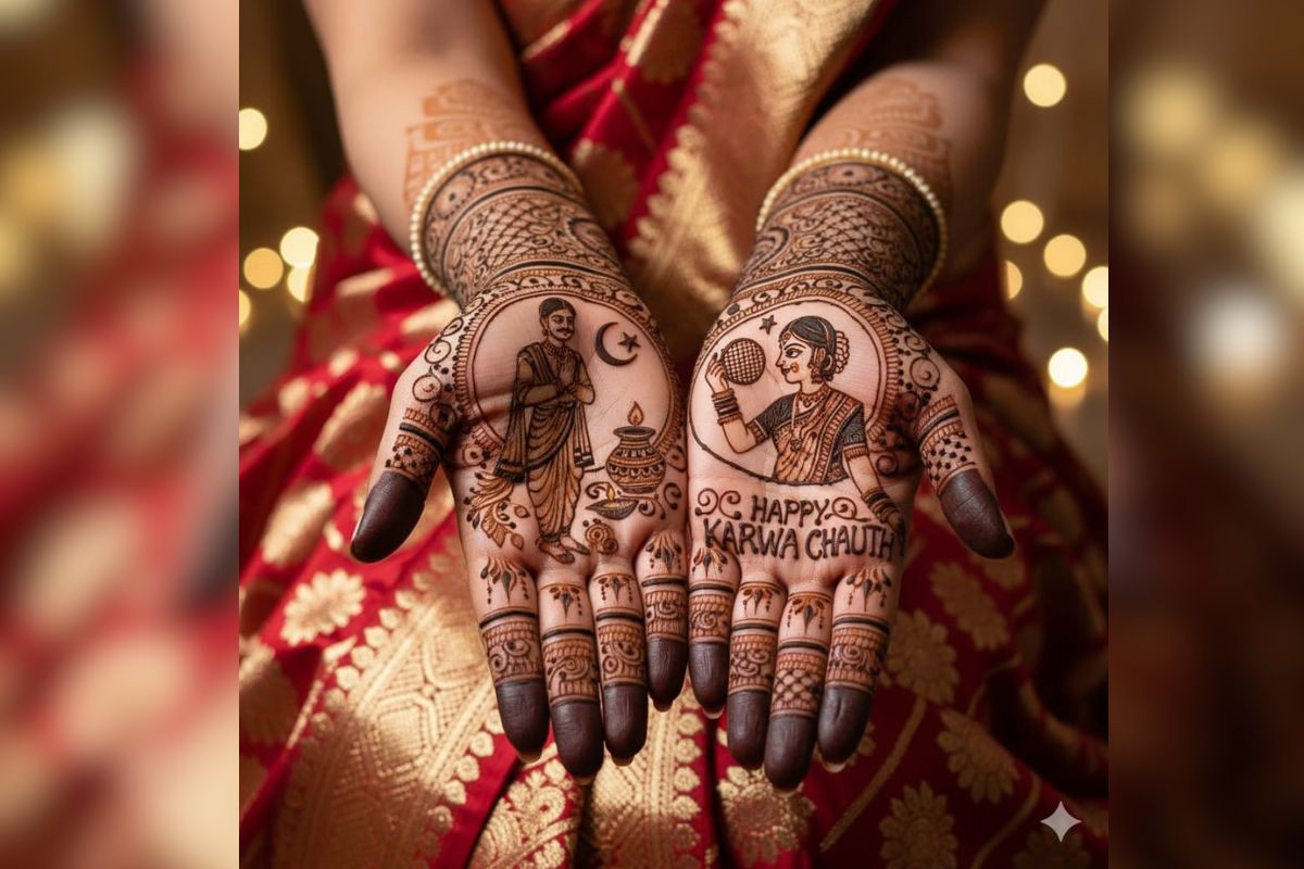 Last Minute Karwa Chauth Mehndi Design: करवा चौथ पर आखिरी वक्त में लगाएं ये खूबसूरत मेहंदी डिजाइन, मिलेगा साजन का प्यार और उम्र भर का साथ 6 happy karwa chauth mehndi design