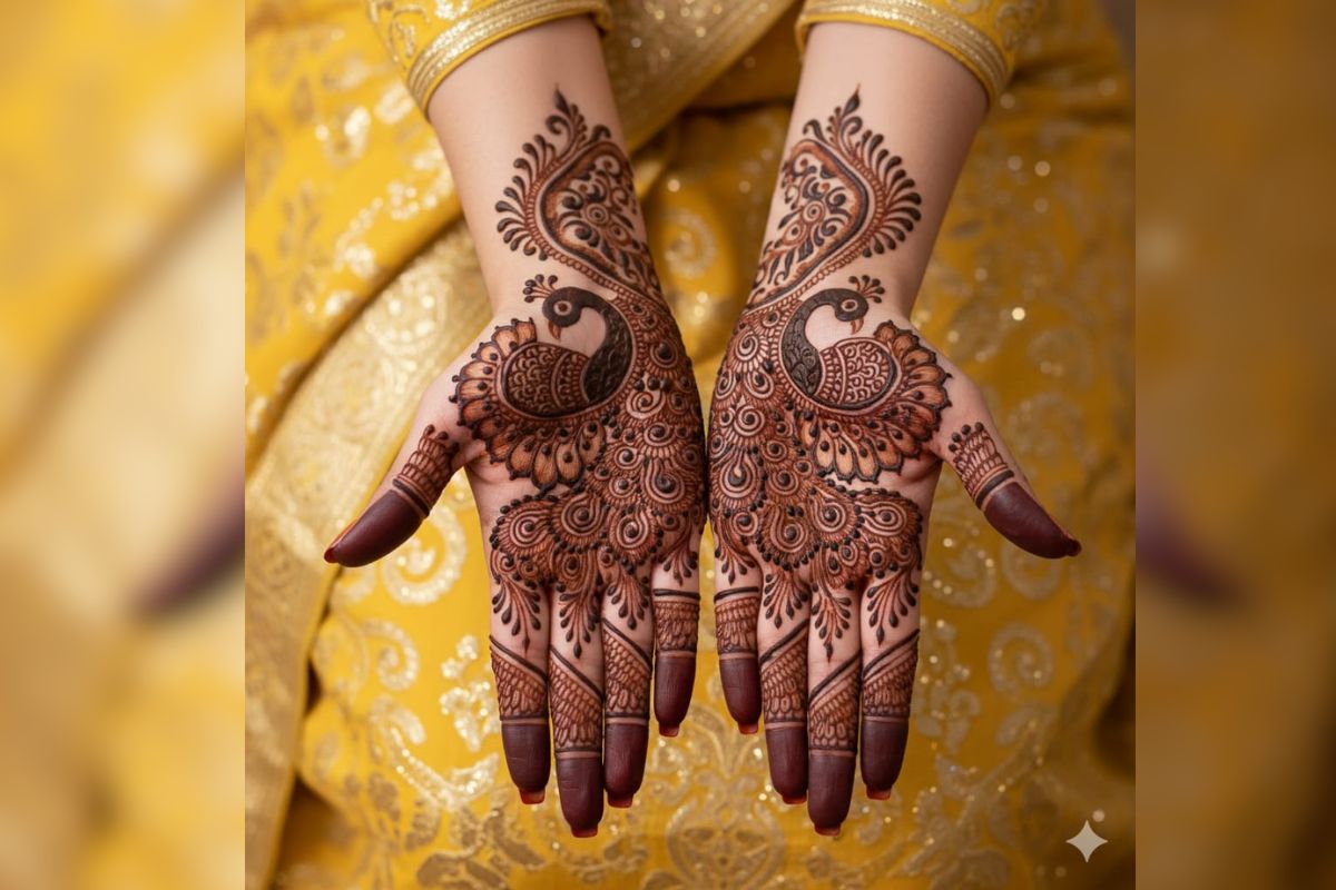 Last Minute Karwa Chauth Mehndi Design: करवा चौथ पर आखिरी वक्त में लगाएं ये खूबसूरत मेहंदी डिजाइन, मिलेगा साजन का प्यार और उम्र भर का साथ 4 peacock mehndi design