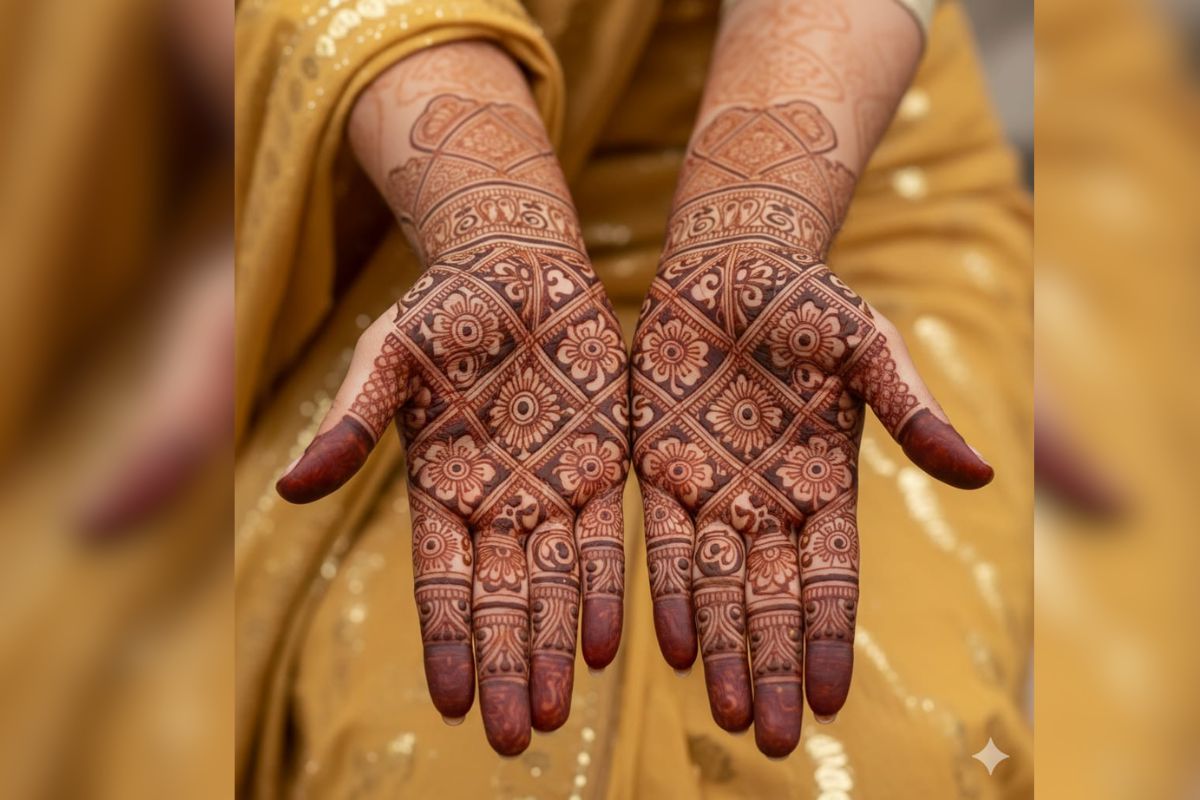 Last Minute Karwa Chauth Mehndi Design: करवा चौथ पर आखिरी वक्त में लगाएं ये खूबसूरत मेहंदी डिजाइन, मिलेगा साजन का प्यार और उम्र भर का साथ 3 square mehndi design