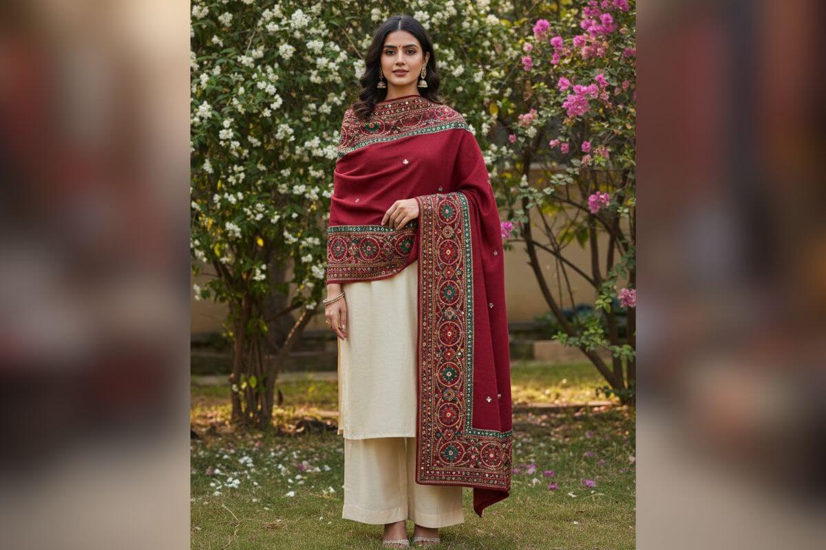 Winter Special Woolen Shawl: ठंड के मौसम में आपका लुक देखकर सभी रह जाएंगे दंग, साड़ी या सूट के साथ ट्राई करें ये वूलन शॉल डिजाइन 4 Border Design Woolen Shawl