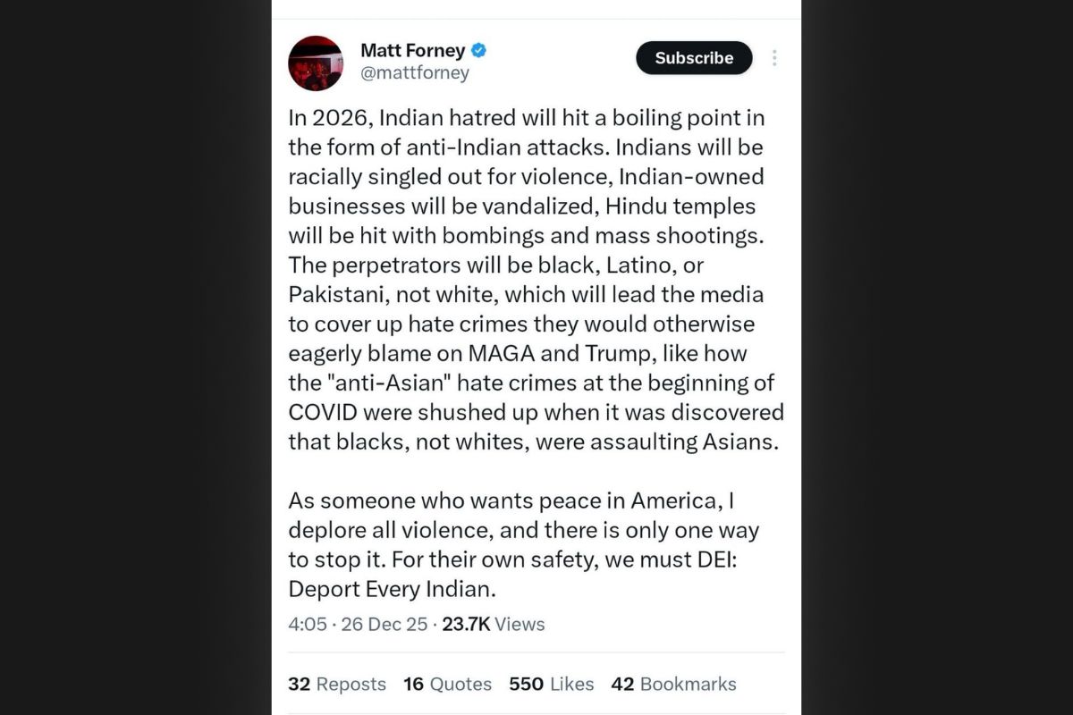 2026 में हिंदुस्तानीयों पर होगी हिंसा, हिंदू घर, दुकान, मंदिरों पर होंगे हमले; US पत्रकार की धमकी, कहा- एक ही उपाय; DEI 1 Matt Forney Comment