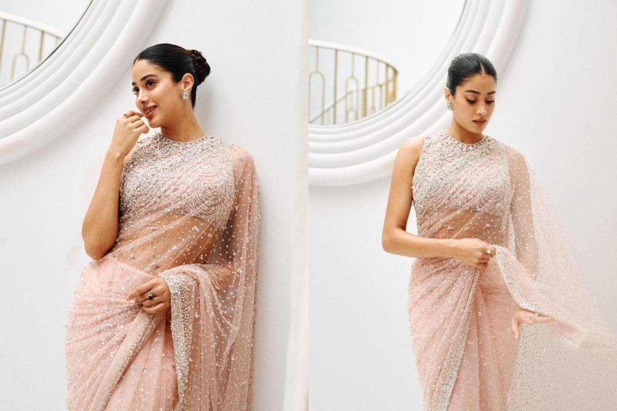 Necklace neck blouse design inspired by Janhvi Kapoor with statement neckline