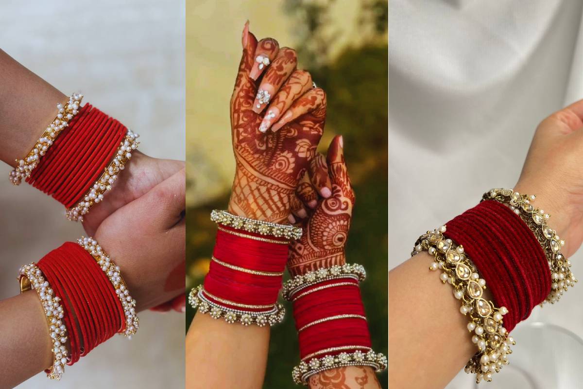 Latest Velvet Bangles Design: मार्केट में बढ़ रहीं है वेलवेट चूड़ियों की डिमांड – देखें न्यू शेड्स 1 Red Velvet Bangles Design for Women – Bridal Red Velvet Bangles Set with rich texture and traditional look