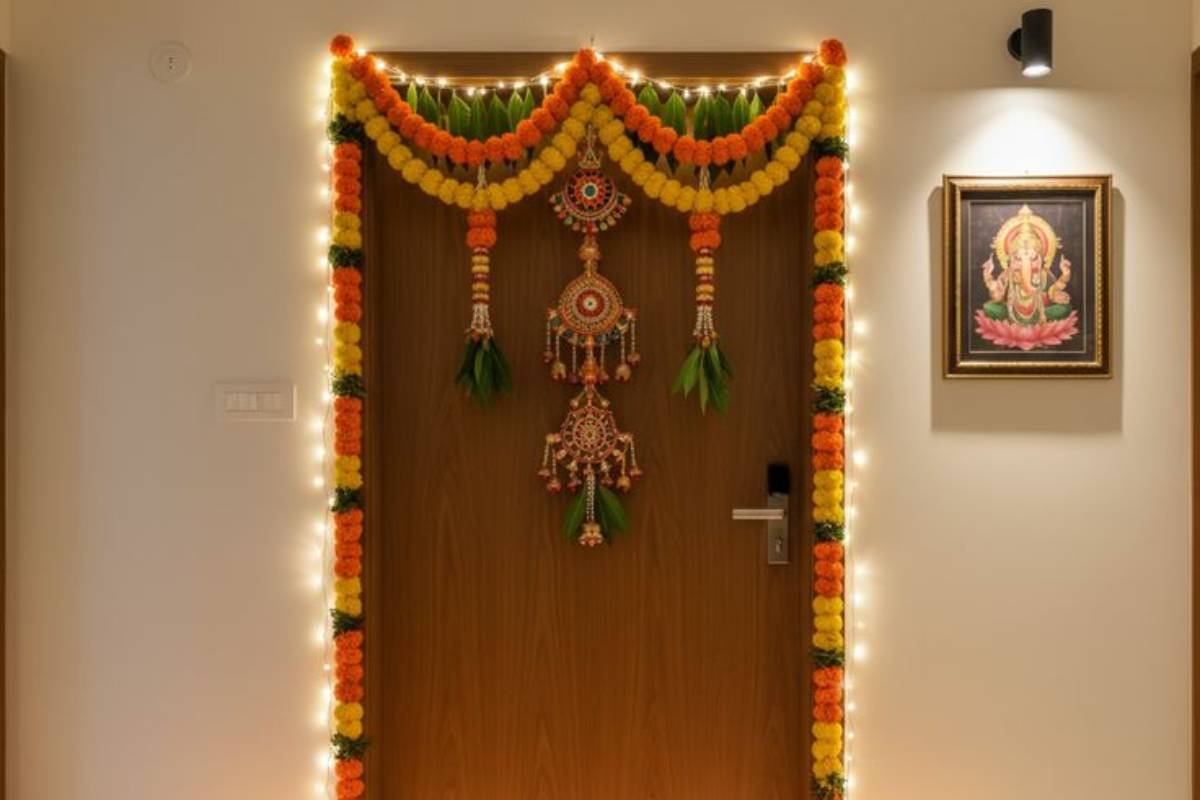 Vastu Items for Home Entrance: मुख्य द्वार पर रखें ये 5 महत्वपूर्ण वस्तुएं - बनी रहेगी पॉजिटिव एनर्जी 4 Traditional vastu toran or bandhanwar decorated on main door for positive energy