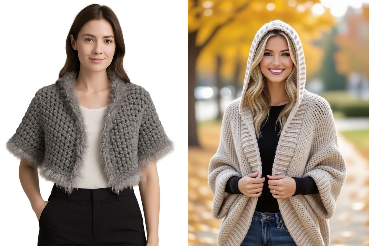 Winter Shrug For Women: सर्दियों में फैशन से समझौता नहीं! देखें स्त्रीओं के लिए सबसे ट्रेंडिंग विंटर श्रग आइडियाज 2 chunky knit shrug(Image source: Pinterest)