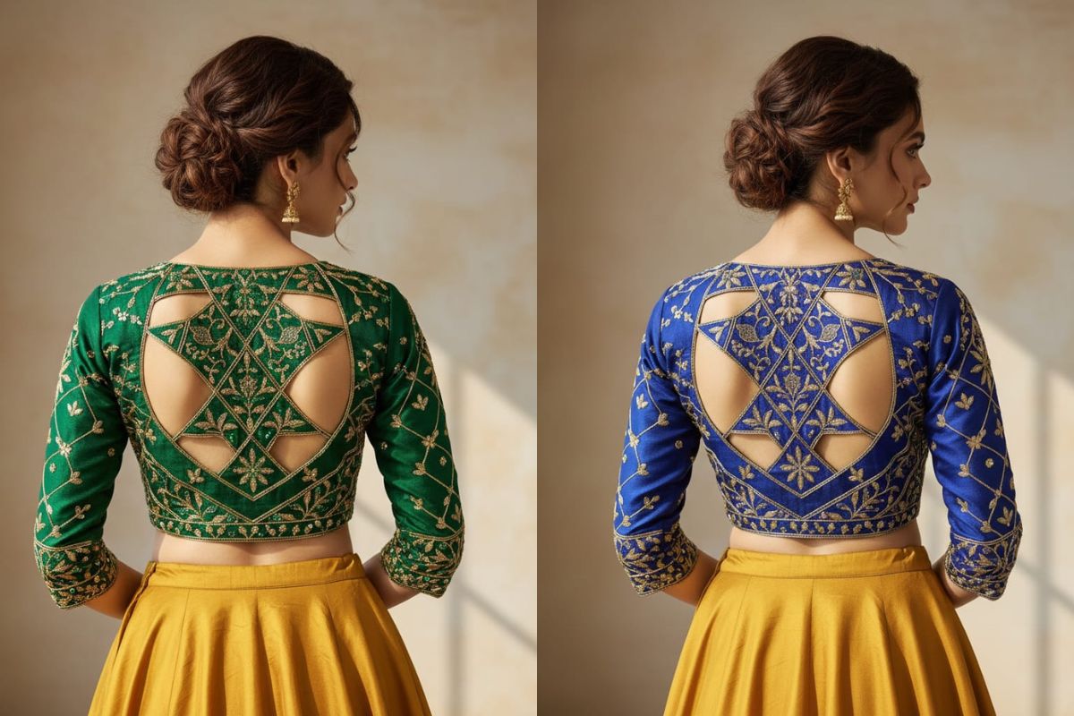 Traditional Blouse Design Back Side: सिम्पल साड़ी में दिखना है क्लासिक और एलिगेंट, तो जरूर ट्राई करें ये ब्लॉउज डिजाइन्स 8 Cut-out back blouse design
