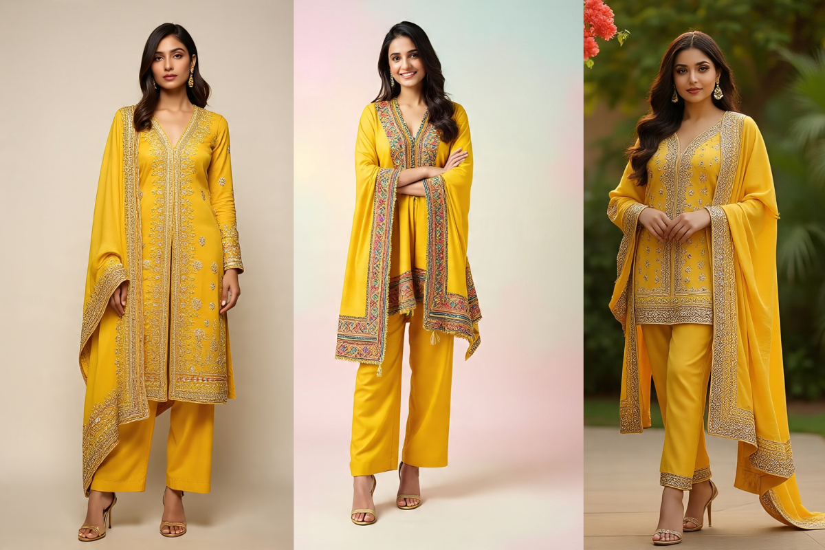 Yellow Suit Designs: पूजा के खास मौके पर पहनें ये खूबसूरत और ट्रेंडिंग सूट, हर लुक को बनाए परफेक्ट 1 Embroidered Yellow Suit Design