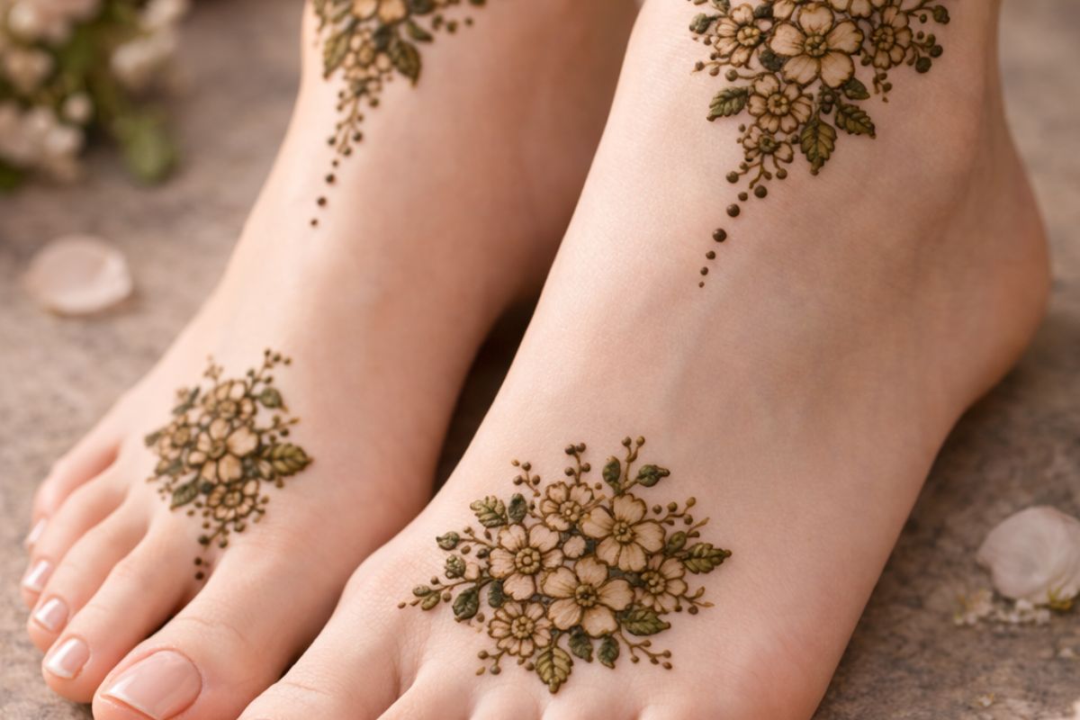 Simple Feet Mehndi Design: सगाई के दिन हाथ ही नहीं पैरों के साइड पर बनी मेहंदी, जो दे स्टाइलिश और ग्रेसफुल फिनिश 3 Flower bouquet Mehndi designs