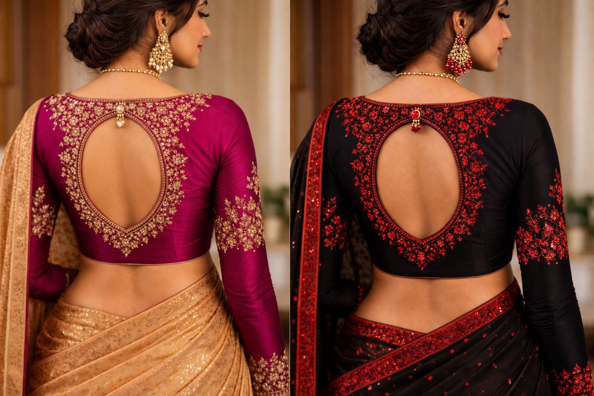 Traditional Blouse Design Back Side: सिम्पल साड़ी में दिखना है क्लासिक और एलिगेंट, तो जरूर ट्राई करें ये ब्लॉउज डिजाइन्स 5 Keyhole back blouse design