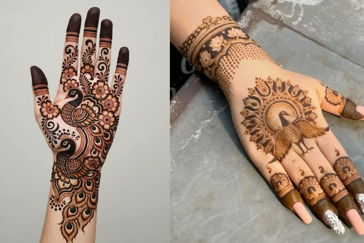 Peacock And Flowers Mehndi Design