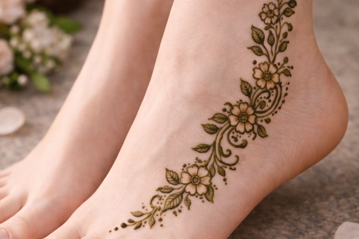 Simple Feet Mehndi Design: सगाई के दिन हाथ ही नहीं पैरों के साइड पर बनी मेहंदी, जो दे स्टाइलिश और ग्रेसफुल फिनिश 5 Side foot pattern Mehndi Design