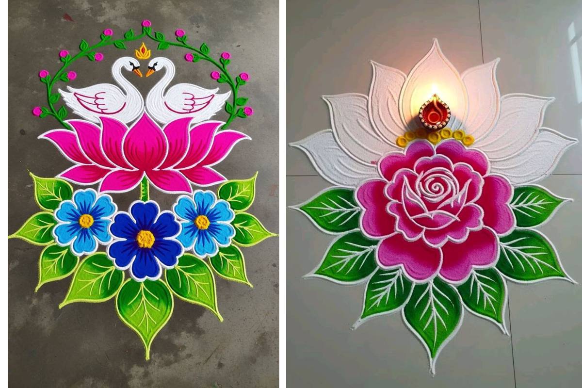 Swan Rangoli Design for Basant Panchami min