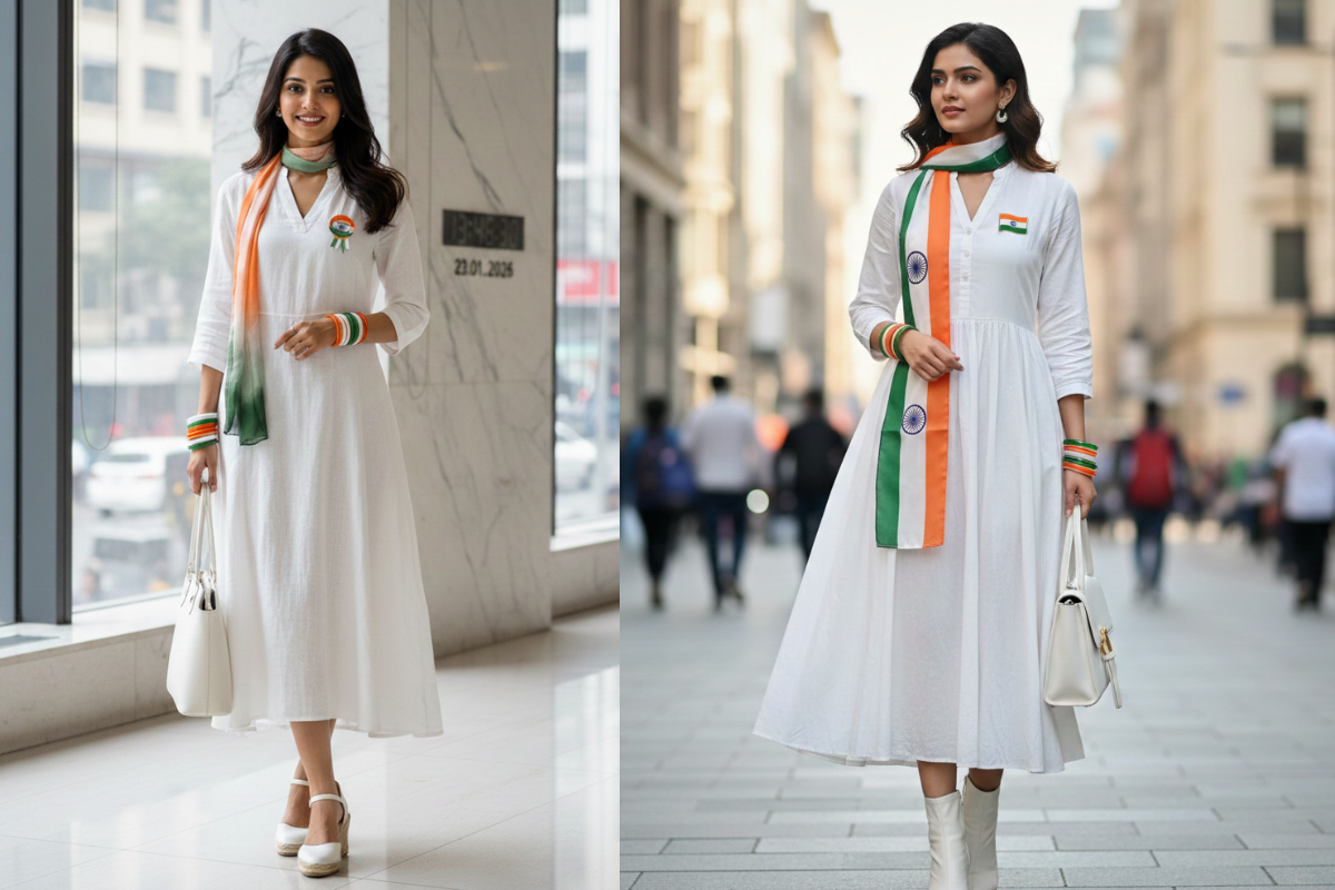 Republic Day Dress Ideas: तिरंगे के रंगों में पहनें स्टाइलिश और ट्रेडिशनल आउटफिट्स, हर नजरें आप पर टिक जाएंगी 8 White Dress with Tricolour Accessories