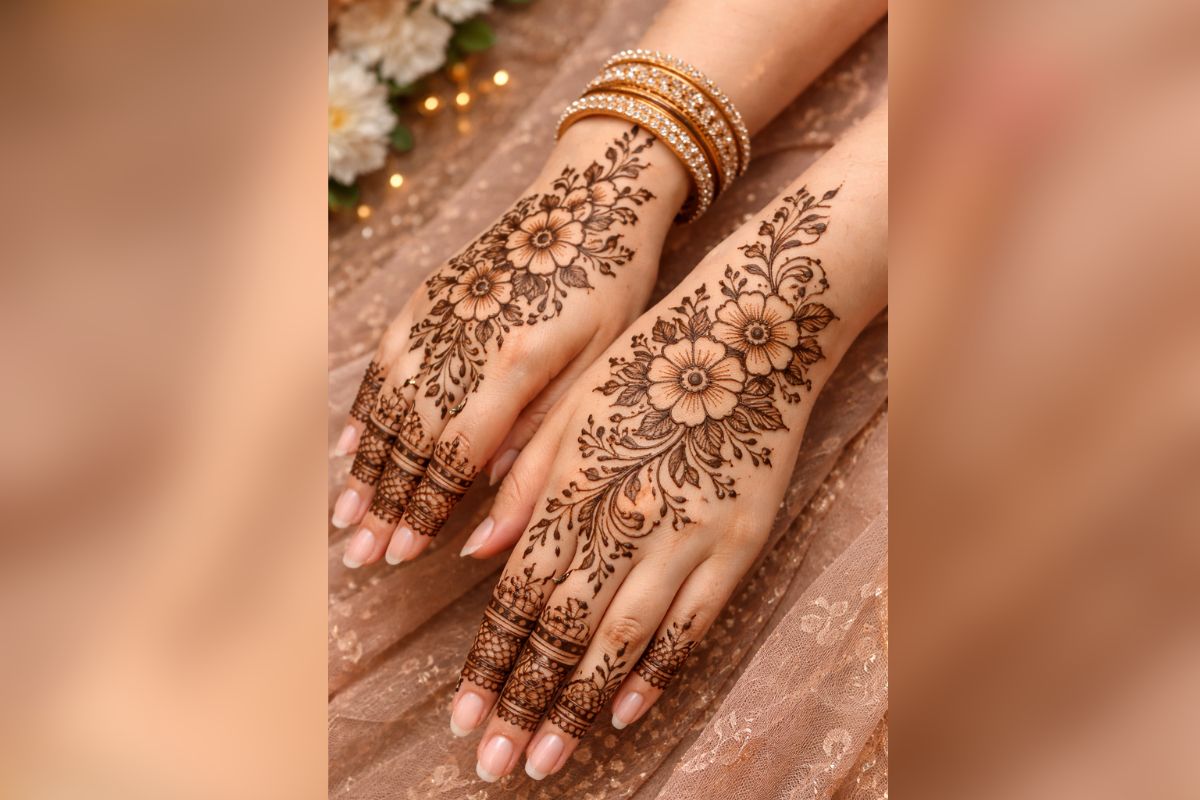 Mehndi Design For Bride Ki Bhabhi: दुल्हन की भाभी के लिए 6 एलिगेंट मेहंदी डिजाइन्स जो हर शादी में बने ट्रेंड 2 floral and bail patter mehndi design