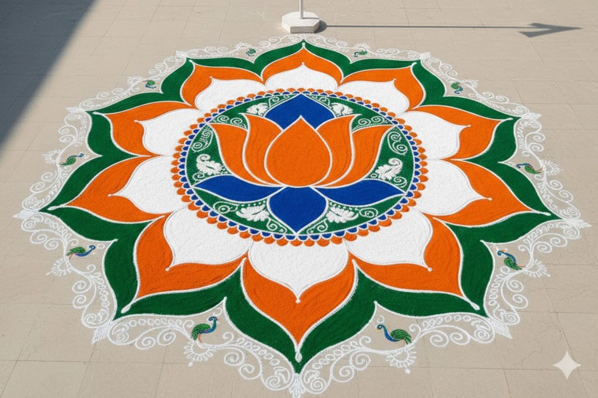 kamal ful tri colur rangoli