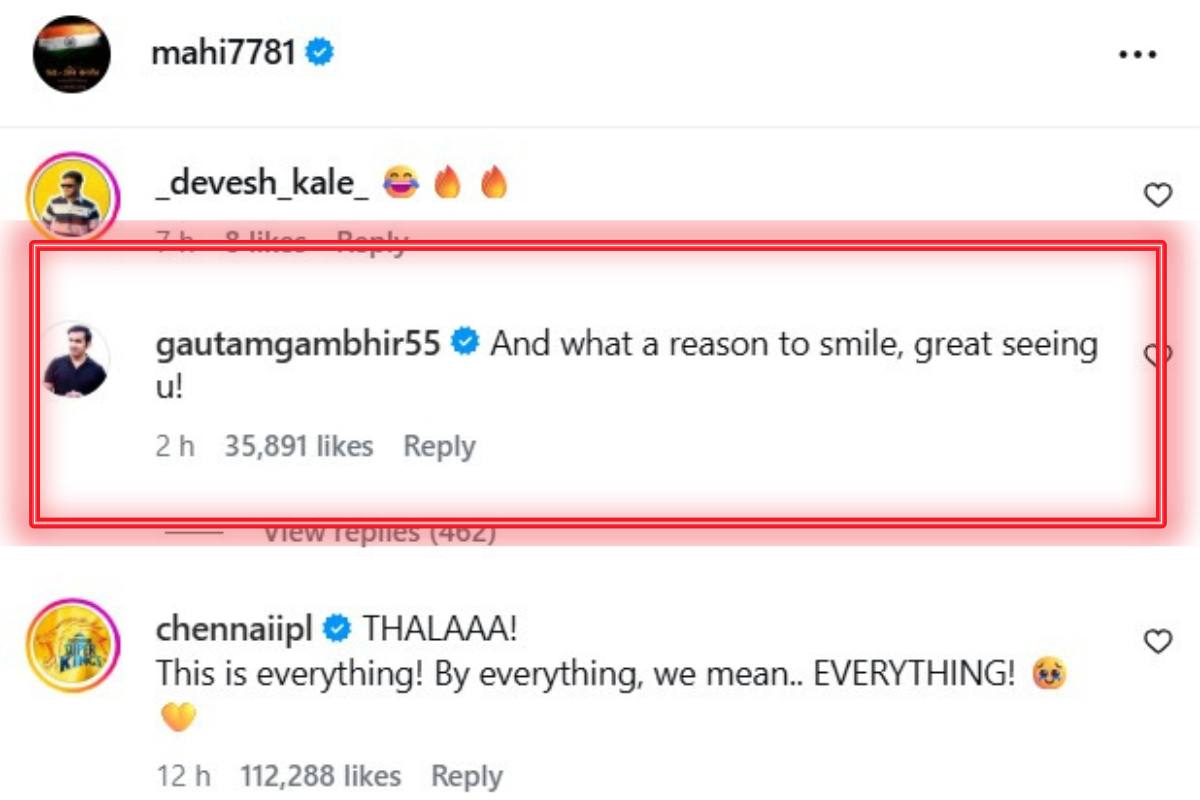 देखकर अच्छा लगा, धोनी के मुस्कान वाले पोस्ट पर गंभीर का रिएक्शन