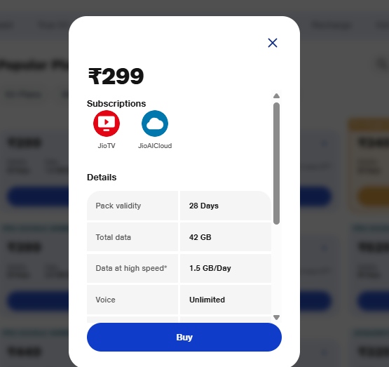 Jio का 299 रुपये वाला प्लान