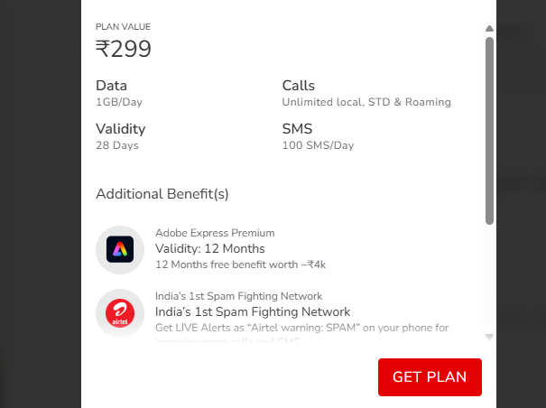 Airtel का 299 रुपये वाला प्लान