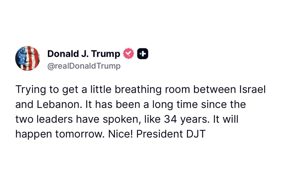 ट्रंप की ‘ट्रुथ सोशल’ पोस्ट: इजरायल-लेबनान के बीच 34 साल बाद कल होगी ऐतिहासिक बातचीत