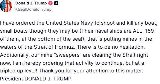 होर्मुज में माइंस बिछाने वालों पर कार्रवाई की US नेवी को खुली छूट, ट्रंप ने देखते ही गोली मारने का दिया आदेश
