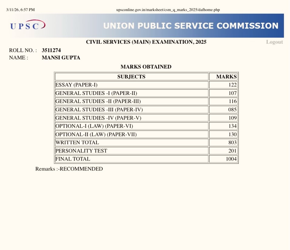 UPSC की जिद, मानसी ने 11 नंबर से फेल होने के बाद AIR 78 लाकर रचा इतिहास